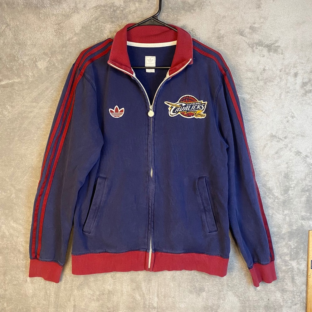 Adidas Track Jacket Mens M Cleveland Cavaliers Navy Red 3-Stripe EUC